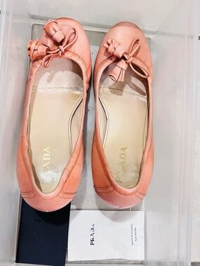 Prada Coral Pink Leather Kitten Heels with Bow